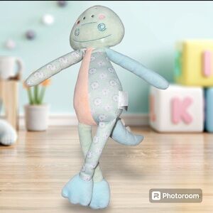 Rare Saro By Kalencom Dinosaur Gator Plush Rattle  Pastel colors  Green Orange